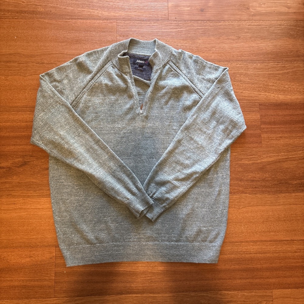 johnnie-O Men's Quarter Zip Cotton Sweater Sage/ Grey‎  XL